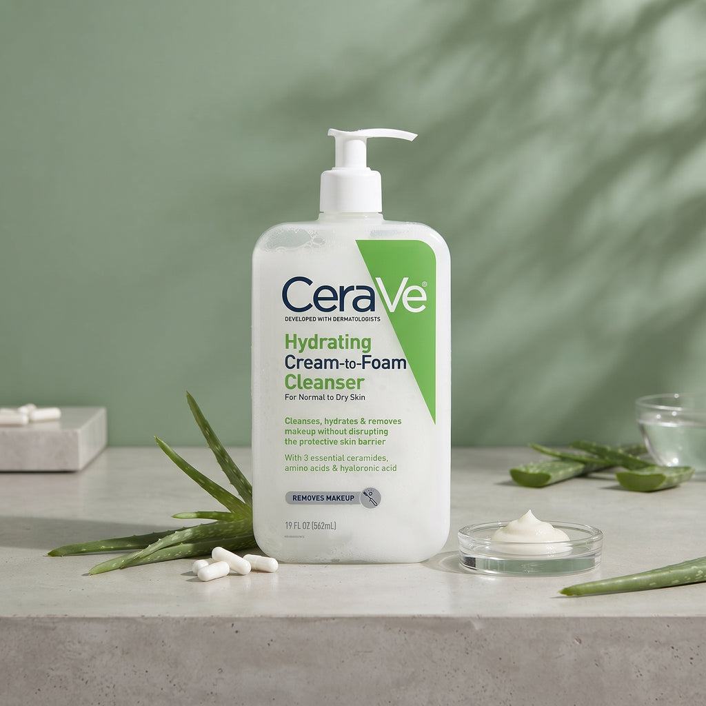 CeraVe Hydrating Cream-to-Foam Cleanser (Full Size) – Makeup-Removing Face Wash for Normal to Dry Skin