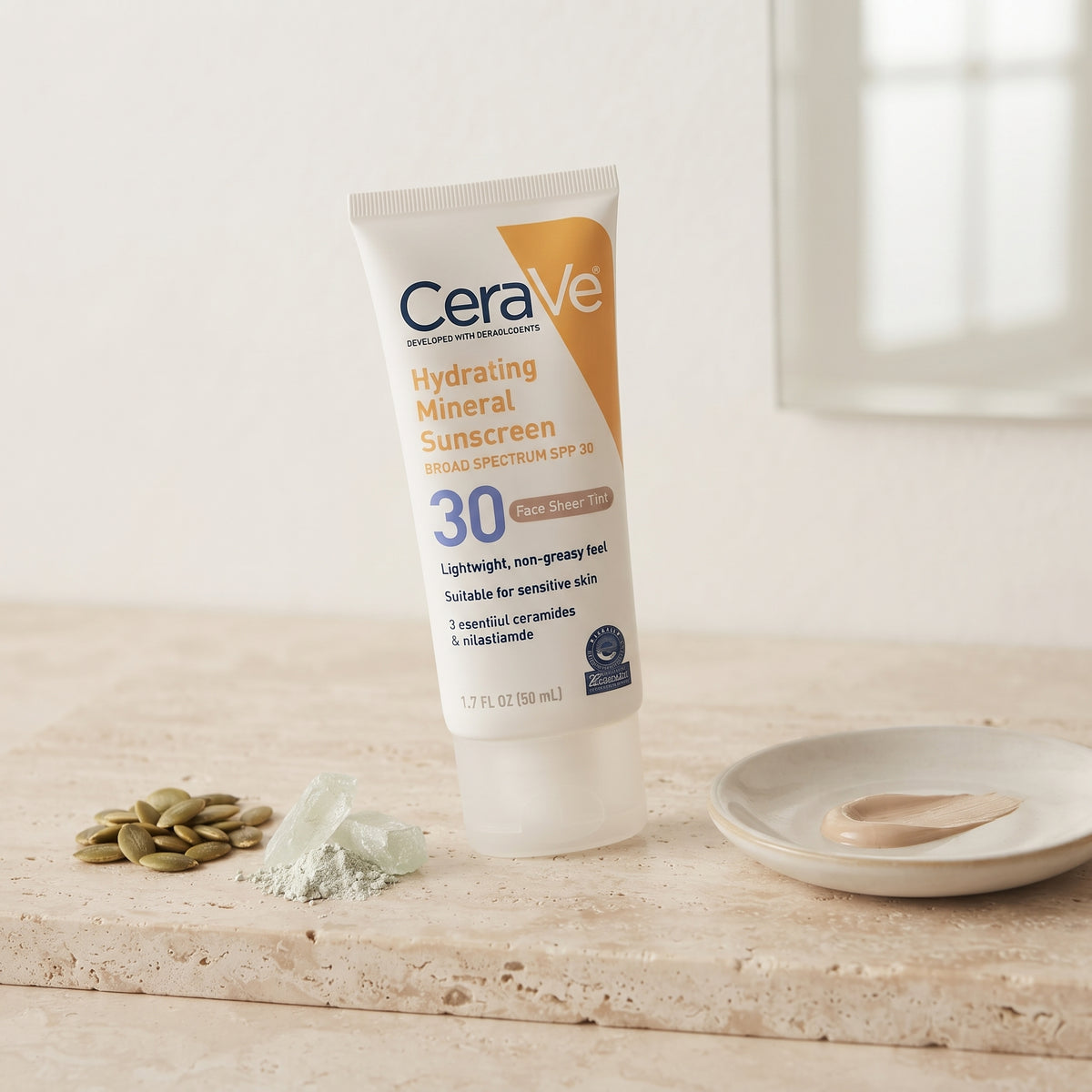 CeraVe Hydrating Mineral Sunscreen SPF 30 – Zinc Oxide Face Sunscreen for Sensitive Skin