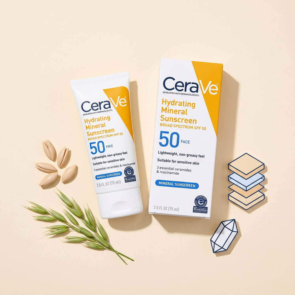 CeraVe Hydrating Mineral Sunscreen SPF 50 Face 75ml – Zinc Oxide for Sensitive Skin