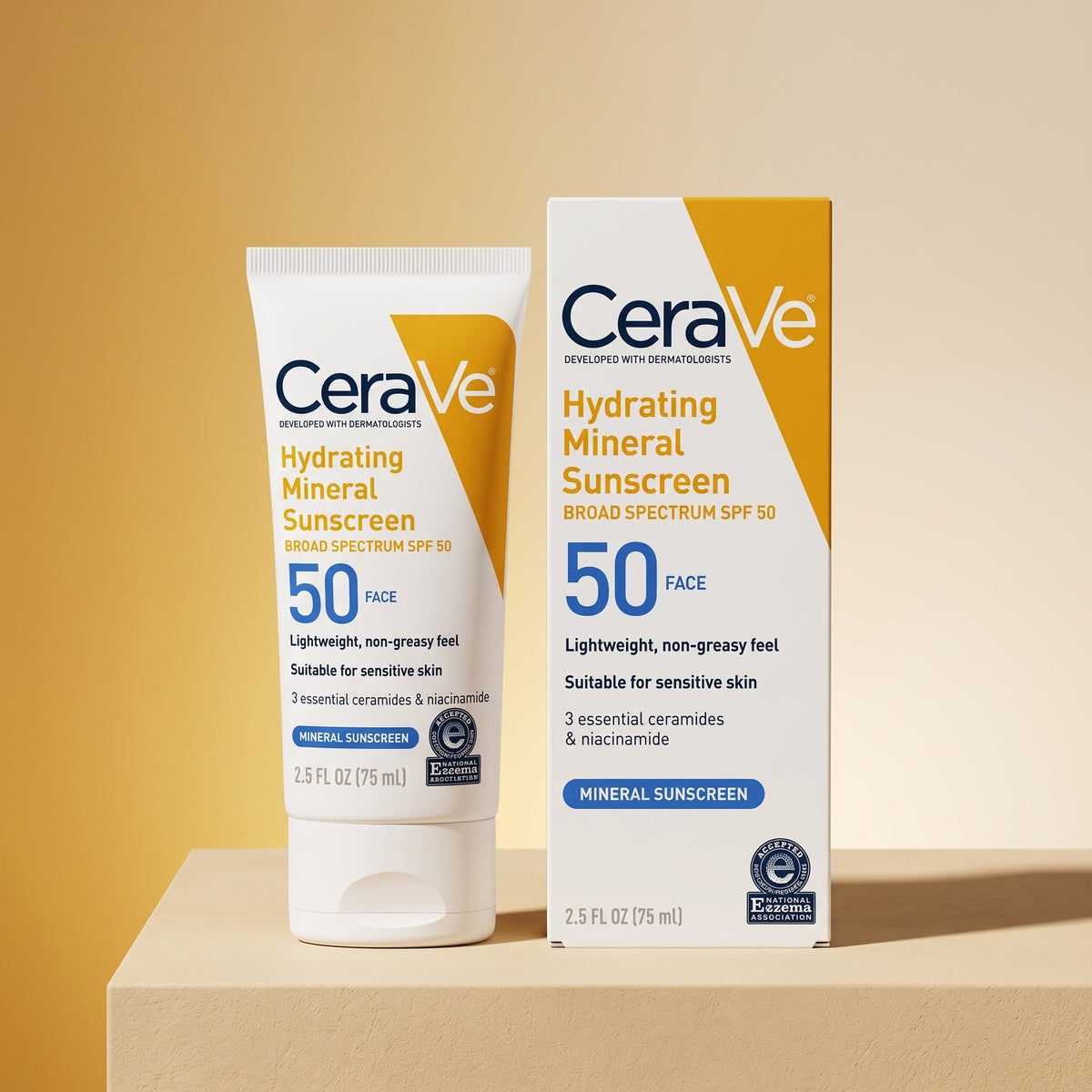 CeraVe Hydrating Mineral Sunscreen SPF 50 Face 75ml – Zinc Oxide for Sensitive Skin
