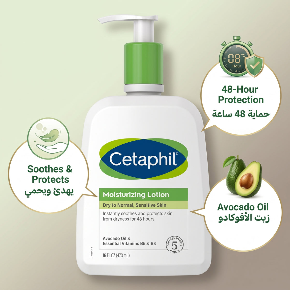 Cetaphil لوشن الترطيب 473 مل – لوشن 48 ساعة للبشرة الجافة والحساسة