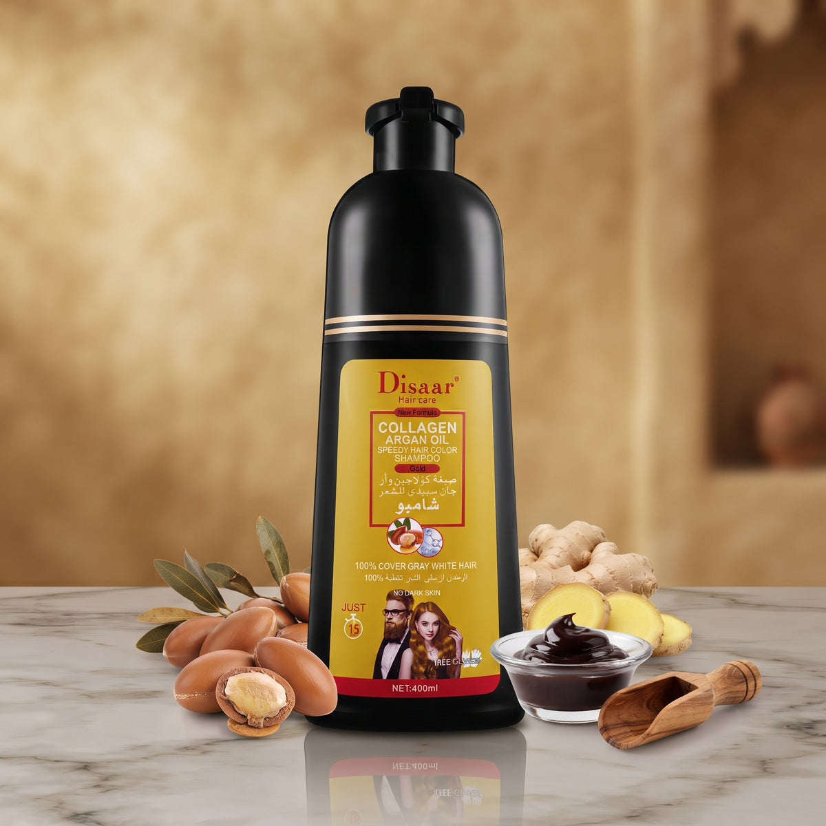 Speedy Hair Color Shampoo 100% Cover Gray White Hair Easy To Use Long Lasting 400ml/13.53fl.oz (Gold)