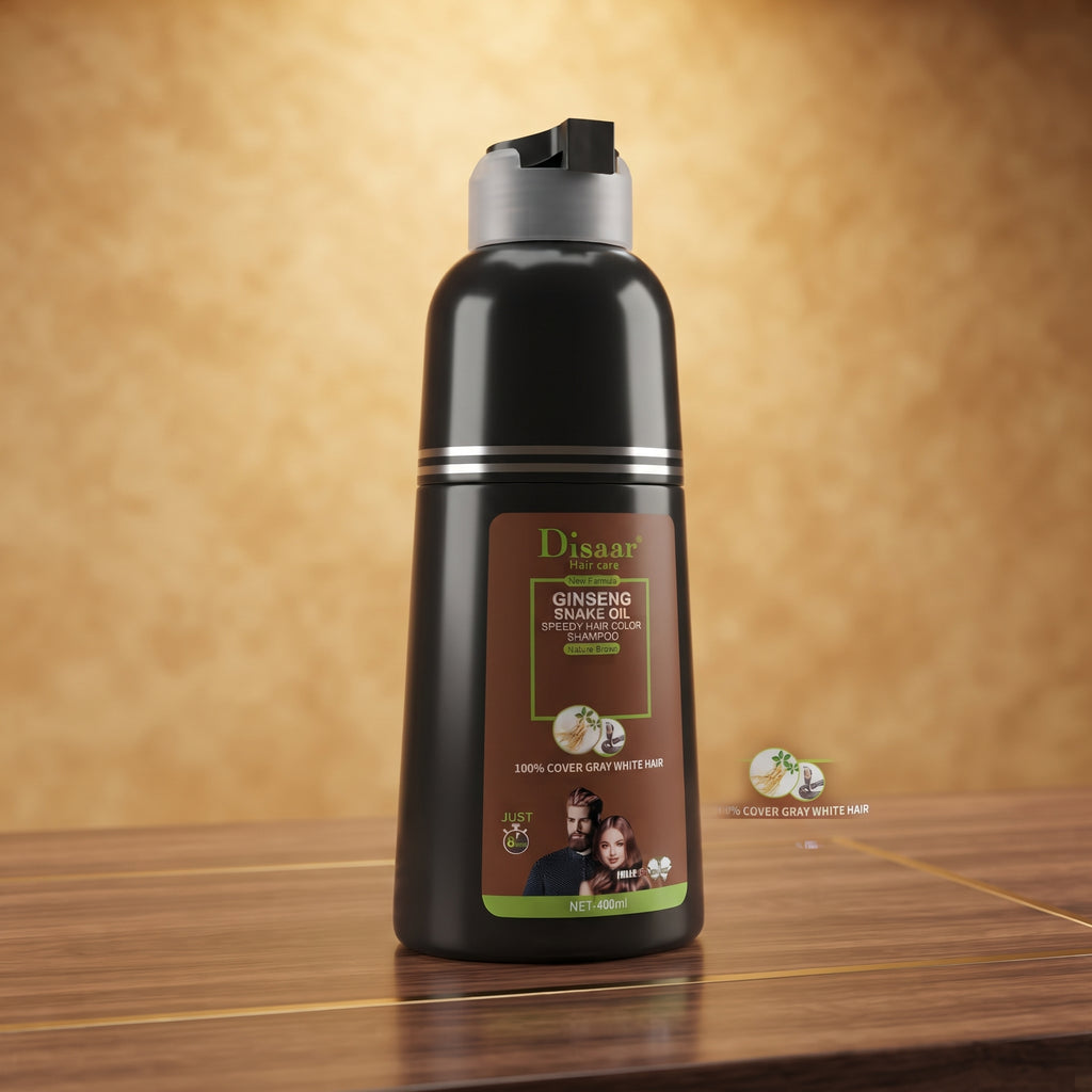Disaar Natural Brown Hair Color Shampoo 100% Cover Gray White Hair Easy To Use Long Lasting For Girls , Men & Women 400ml