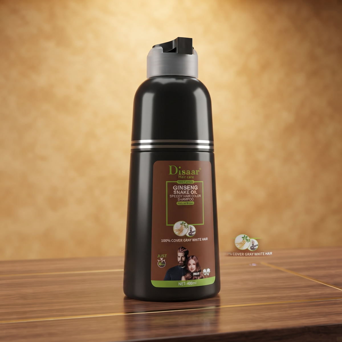 Disaar Natural Brown Hair Color Shampoo 100% Cover Gray White Hair Easy To Use Long Lasting For Girls , Men & Women 400ml