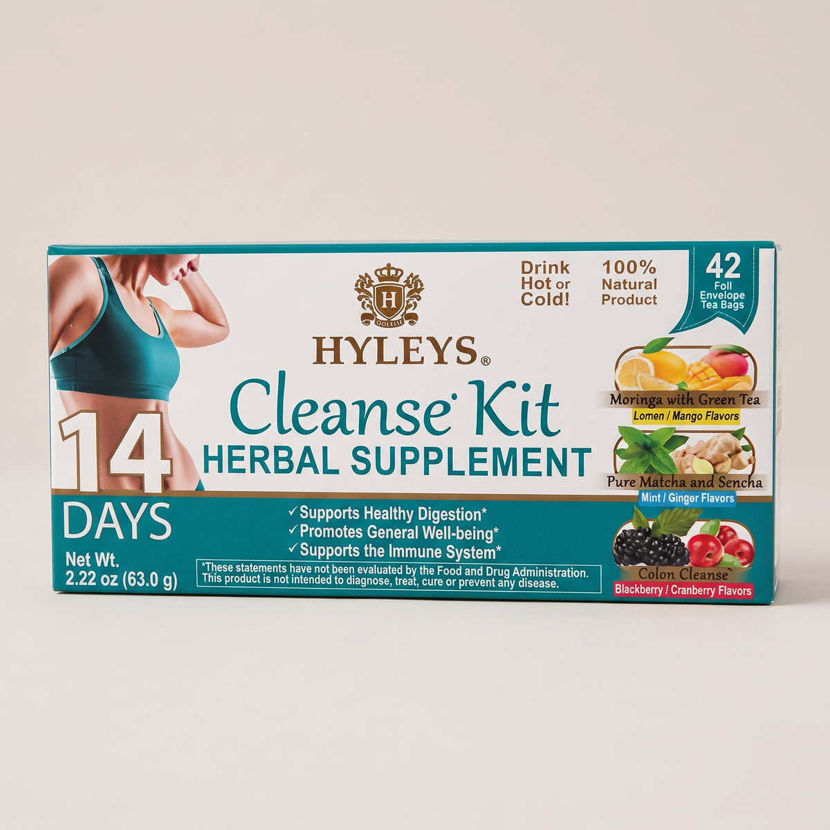 HYLEYS Tea 14 Days Cleanse Kit - 42 Tea Bags (100% Natural, Sugar Free, Gluten Free and Non-GMO), 42.0Count