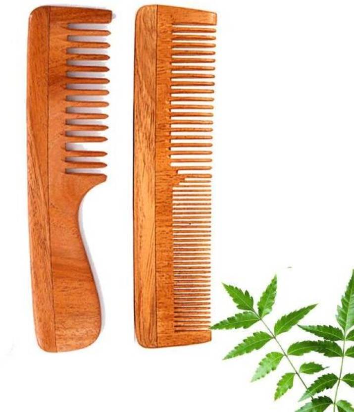Krishya Kacchi Neem Wooden Hair Comb Combo – authentic hair tool in Oman