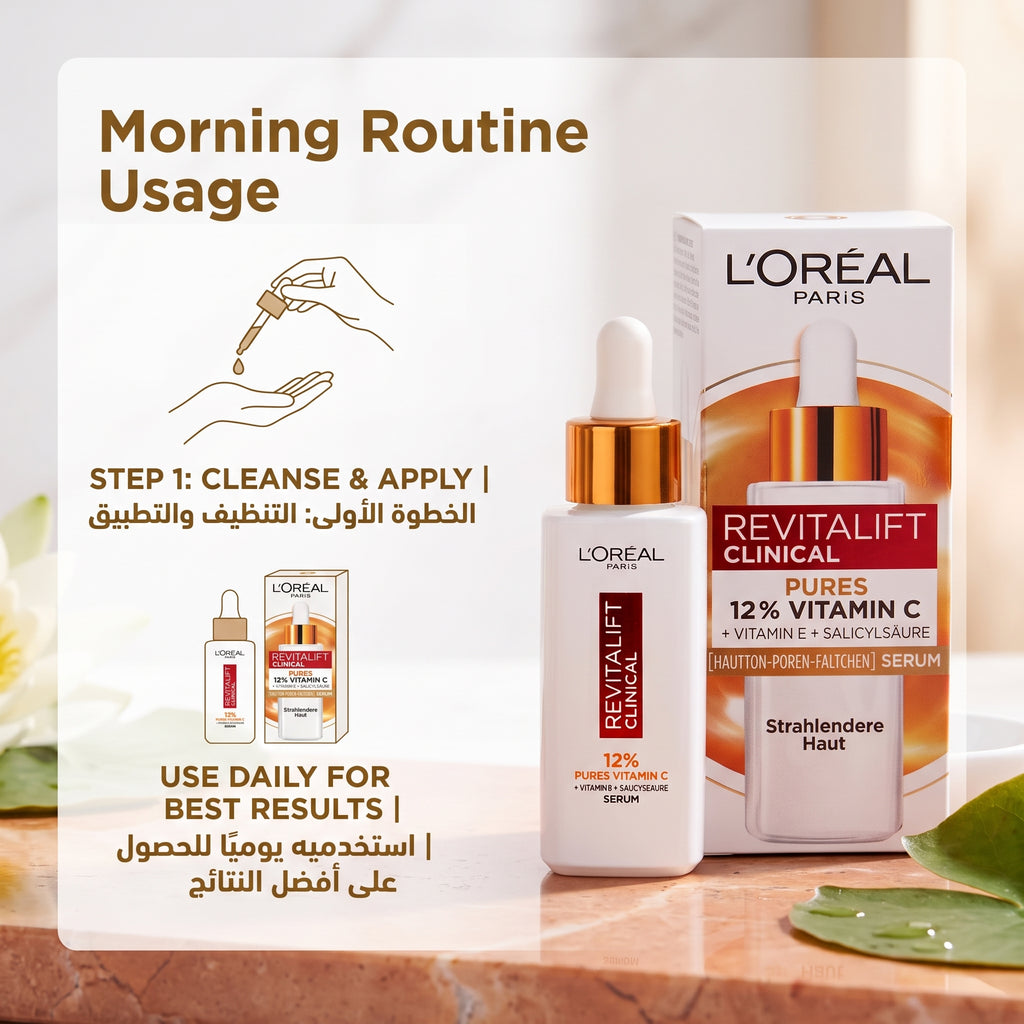 L'Oréal Paris Revitalift Clinical 12% Pure Vitamin C Serum 30ml – Brightening Serum for Dark Spots