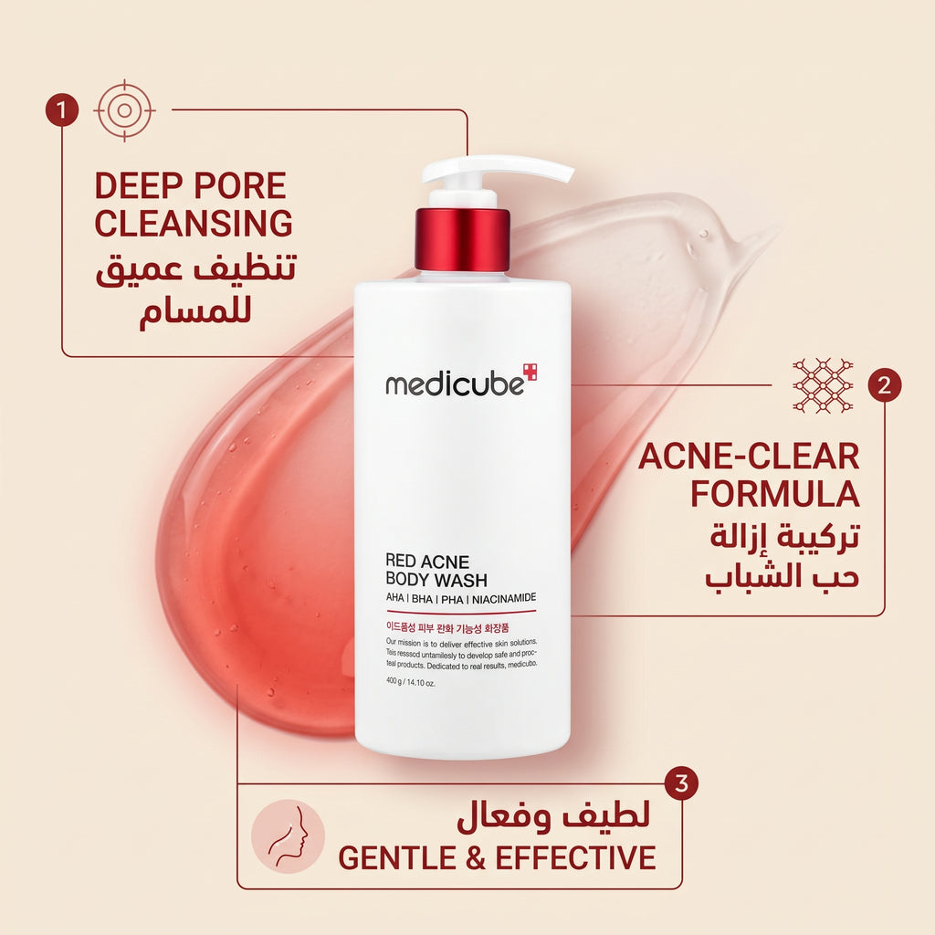 Medicube Red Acne Body Wash – AHA BHA PHA Exfoliating Wash for Body Acne