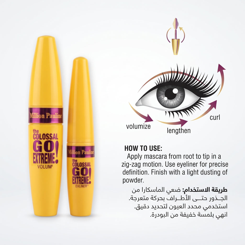 Collagen Go Extreme Length Mascara Eyeliner Powder | 3 in 1 Boost Lash Length, Volume & Definition | Dermatologist & Ophthalmologist Tested | Black | Light Powder