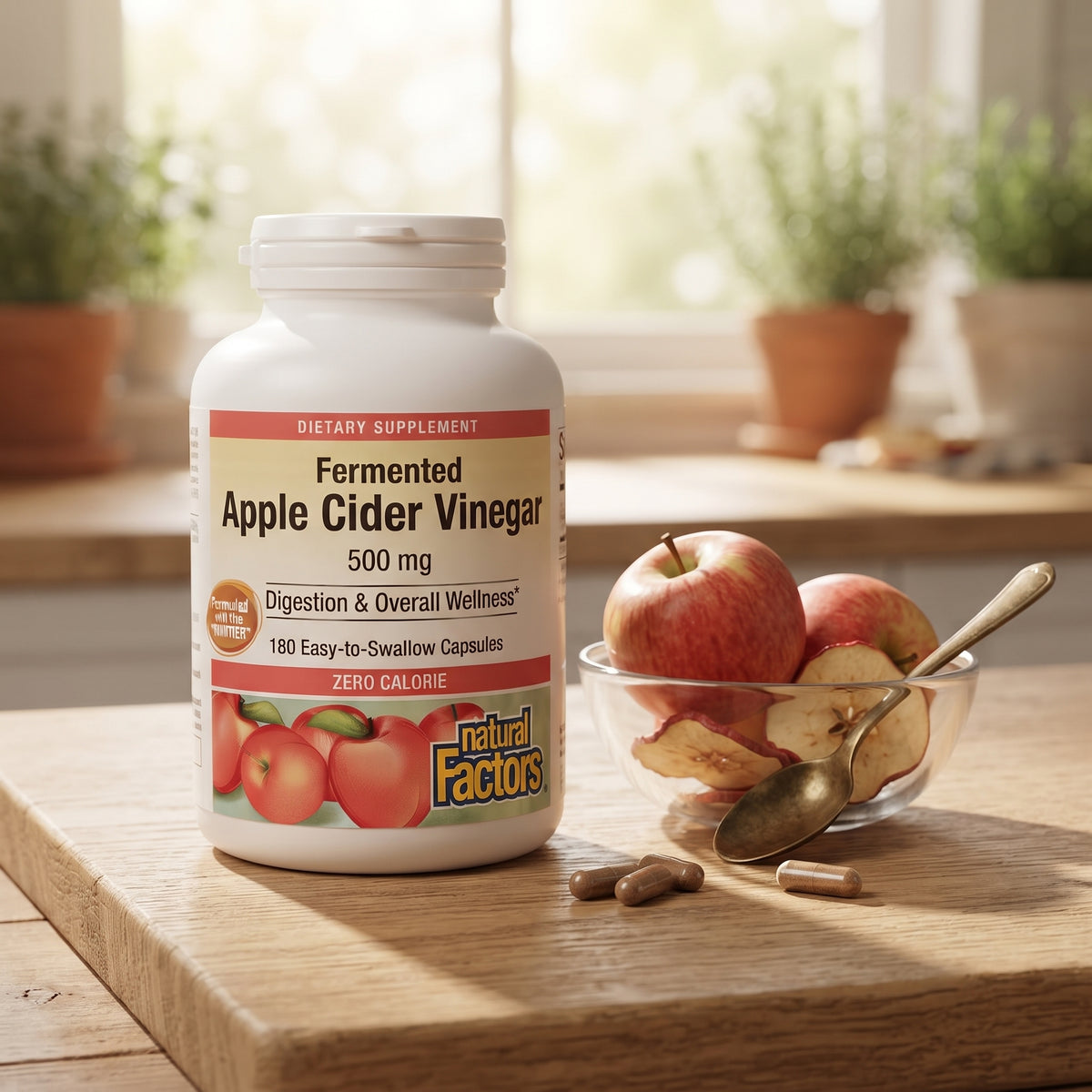 Natural Factors Fermented Apple Cider Vinegar 500mg, 180 Ct