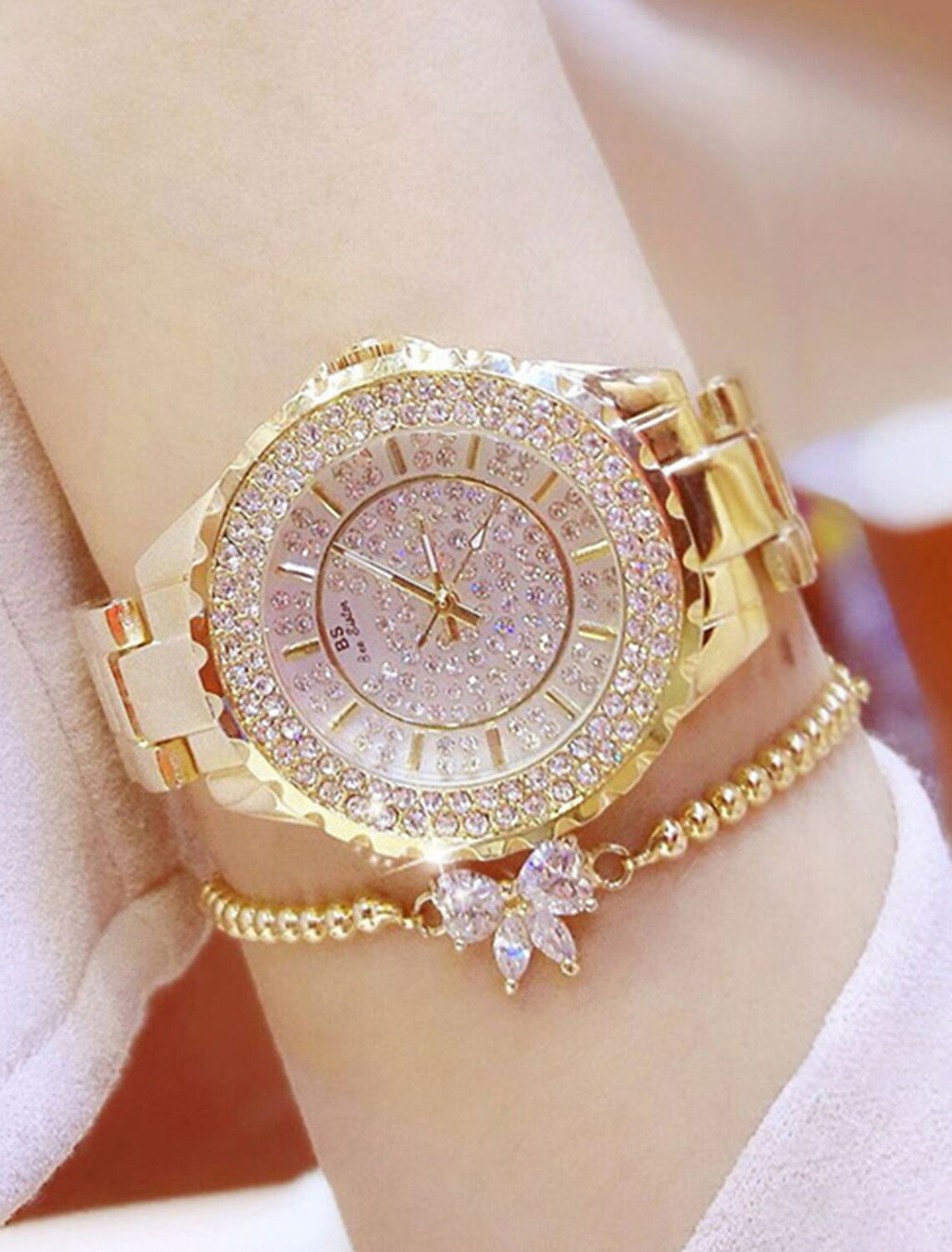 Women's Full Diamond Crystal Quartz Bracelet Watch