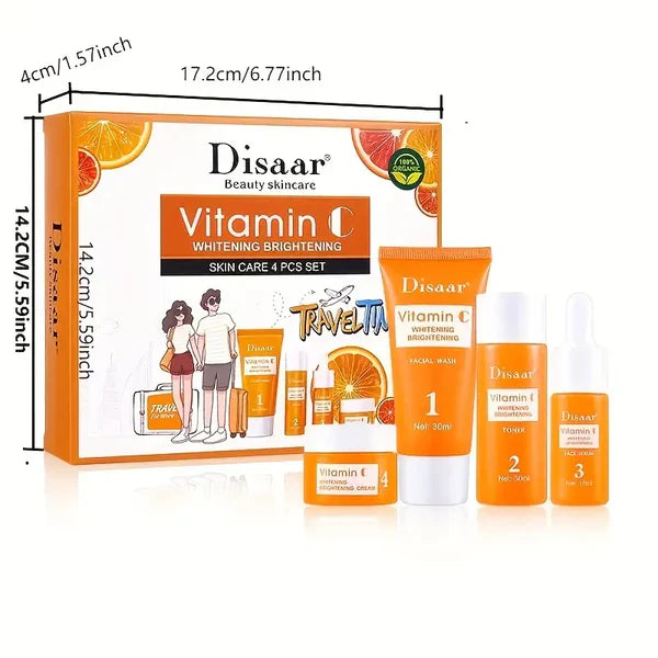 4pcs Vitamin C Skin Care Set Rejuvenating Facial Skin Care Set, Face Wash, Toner, Cream And Serum Combo Set