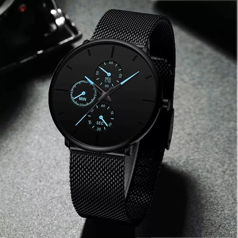 Men's Business Black Stainless Steel Quartz Watch
