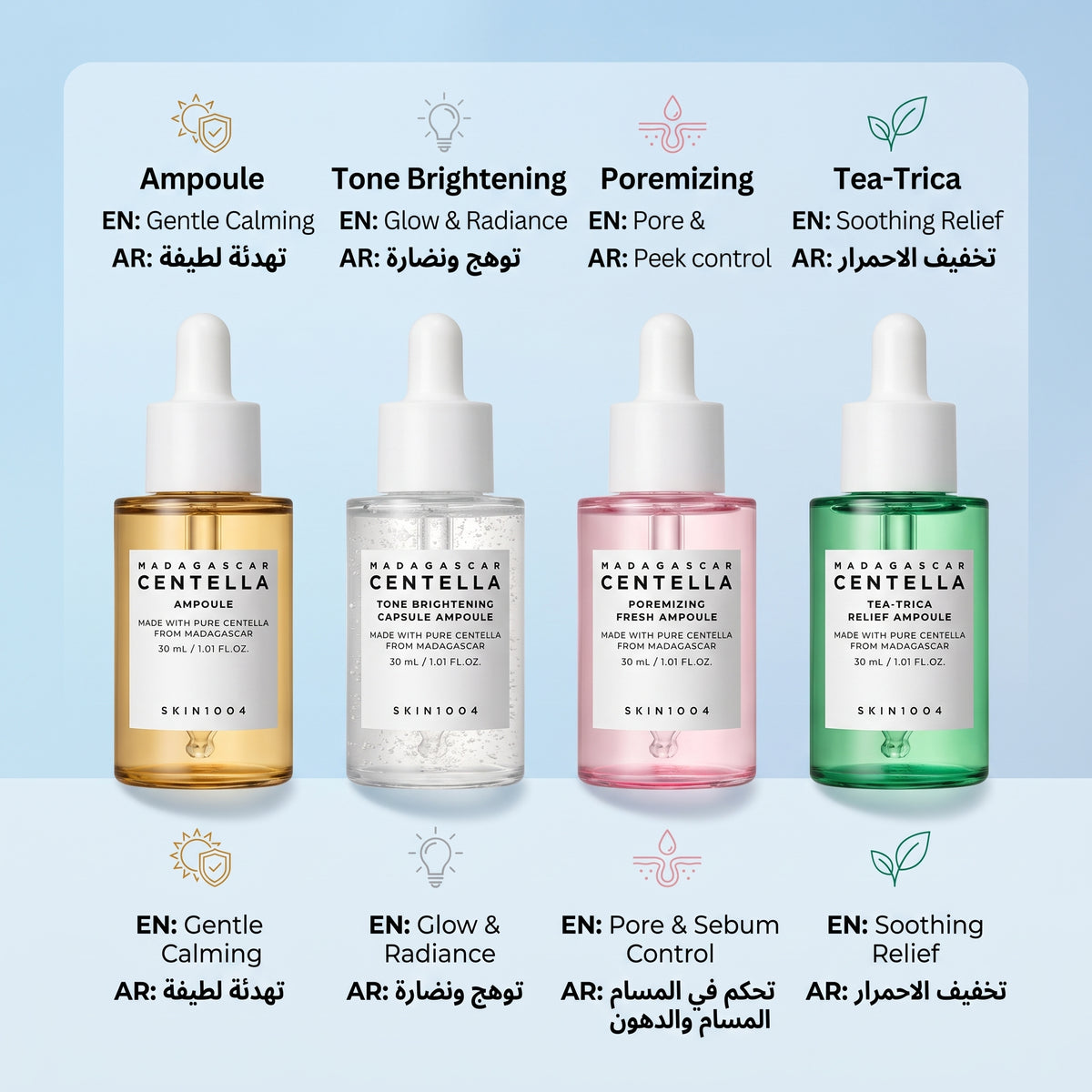 SKIN1004 Madagascar Centella Ampoule Set – 4 x 30ml Centella Serums for Sensitive Skin